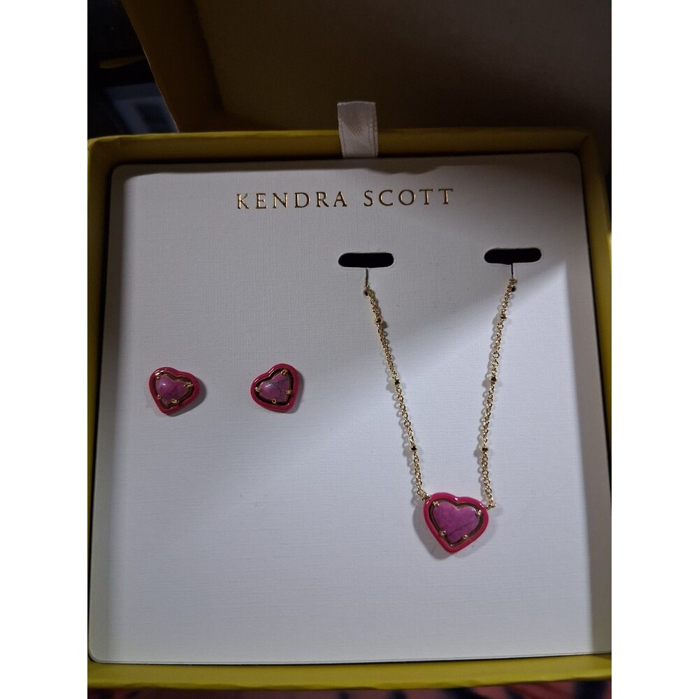 Kendra Scott Anna Gold Necklace Earrings Hearts Set Gift Box NOS